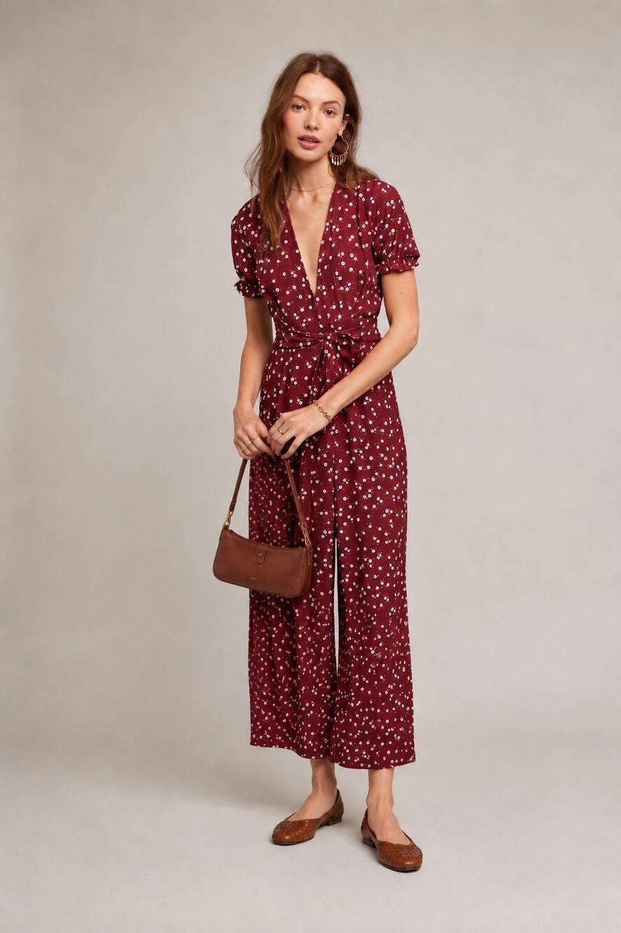 Faithfull The Brand Floral Wide Leg Jumpsuit Wedding Guest Prairie Boho-XS/2